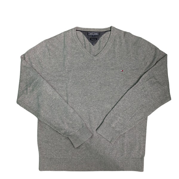 Vintage Tommy Hilfiger Sweatshirt | Classic Small Logo | XXL Size Men's | Gray Rare Retro Premium Cotton Streetwear 90's