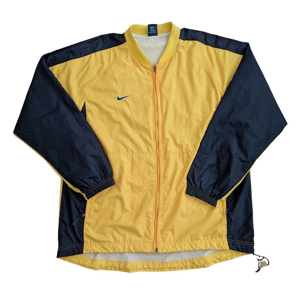 Vintage Nike Track Jacket Yellow | Men's Vintage 2000s Y2K Tracksuit Top | Sports Athletic Zipper Soccer Jumper | Active Wear | Size Large