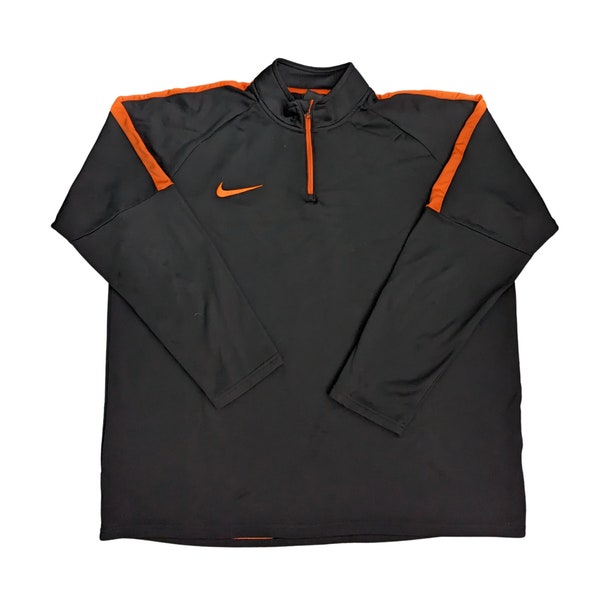 Vintage Nike Track Jacket Black Orange| Men's Vintage 2000s Y2K Tracksuit Top | Sports Active 1/4 Quarter Zip Jacket | Size - XLarge XL