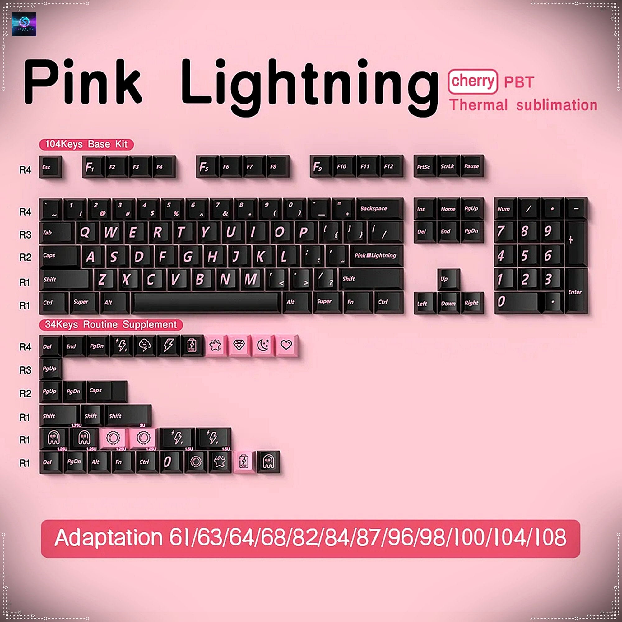 Cool Pink Lightning PBT ISO Keycaps Set for Mechanical Keyboard Cherry ...