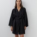 Short Kimono Linen Robe Black Bathrobe Long Sleeve Lounge Wear Robes ...