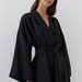 Short Kimono Linen Robe Black Bathrobe Long Sleeve Lounge Wear Robes ...