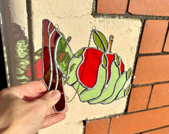 Stained Glass Snow White Poisoned Apple Suncatcher: Fantasy Window Art