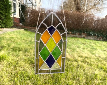Stained Glass Cathedral Window Leaded Panel, Stained Glass Art, Stained Glass Panel, Stained Glass Hanging Panel