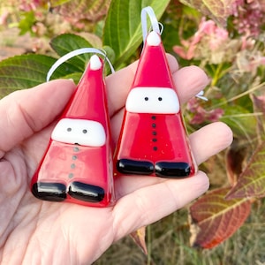 Fused Glass Christmas Tree Santa Decoration - Handmade Glass Bauble