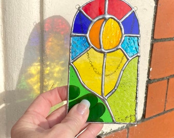 Stained Glass Multi Coloured Arched Panel, Sun Catcher, Stained Glass Art, Window Art, Hanging Decoration