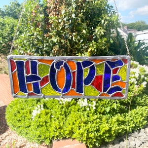 Stained Glass Hope Leaded (M) Panel, Stained Glass Art, Stained Glass Panel, Stained Glass Hanging Panel