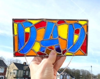 Stained Glass 'DAD' Panel: Colourful Leaded Art (L)