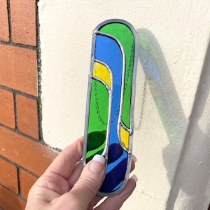 Stained Glass Abstract Green Art Deco  Leaded Panel, Stained Glass Art, Stained Glass Panel, Stained Glass Hanging Panel