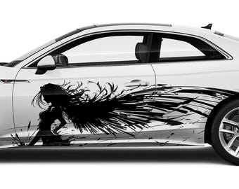 Dark Angel Car Side Aufkleber Vinyl Wrap, geflügelter Krieger Grafikaufkleber für Fahrzeug Lackierung