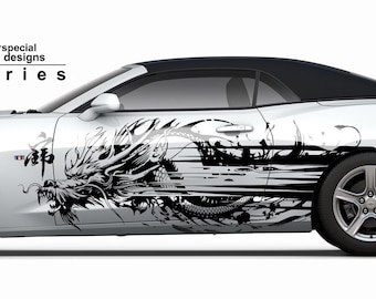 Kanji Dragon Car Decal, JDM Style Draco Car Wrap Livery, Japanese Itasha Graphic