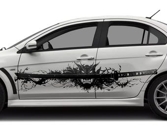 Katana Car Side Decal, Oni Mask Samurai Sword Sticker, Japanese Demon Vinyl, JDM Graphic