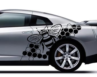Honeycomb Bee Car Decal, Geometric Hexagon Side Sticker, Aggressive Hornet Vinyl, Killer Wasp Livery