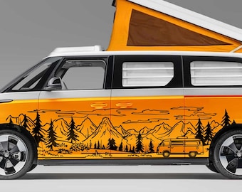Mountain Forest Camper Van Aufkleber: RV Wohnmobil Vinyl-Grafik