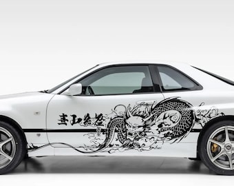 Oni Mask Dragon Car Decal, Japanese Demon Side Sticker, Aggressive JDM Drift Graphic Livery