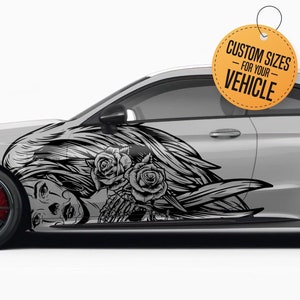 Sticker carrosserie ailes d'ange - habillage de portes latérales de voiture ailes d'ange - vinyle de haute qualité - sticker pare-chocs ange - livrée ange côté voiture