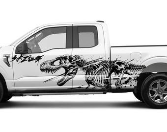 T Rex Car Body Decal Vinyl Sticker, Dinosaur Fossil Side Livery, Grunge Bone Sticker