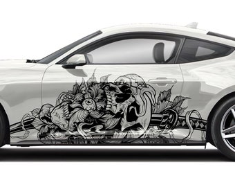Skull Car Decal - Both Sides Katana and Skull Body Side Decal - High Quality Viny Cut - Nightmare Wrap - Horrible Car Side Decals