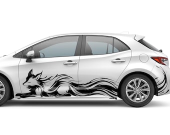 Kitsune Nine Tailed Fox Car Side Decal, JDM Anime Vinyl Livery, Japanese Mythology Wrap