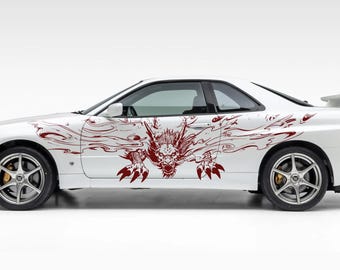 Japanese Dragon Decal, JDM Front Door Graphic, Aggressive Flame Serpent Livery