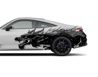 Flaming Dragon Car Decal, Red Fire Serpent Side Sticker, Aggressive Tribal Auto Vinyl Livery
