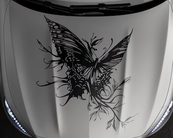 Adhesivo de capó con mariposa - Pegatina floral para pared y coche - Diseño floral