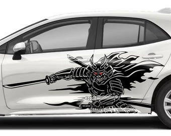 Samurai Warrior Vinyl Decal Sticker – Japanese Katana Flame Graphic for JDM Drift Body Livery
