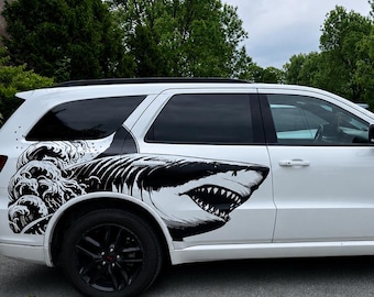 Weißer Hai Auto Heckverpackung - Körper Megalodon Aufkleber - JAWS - Ocean Monster Livery