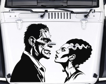 Frankenstein and Bride Car Decal Vinyl Sticker, Halloween Hood Graphic Wrap for Vehicle