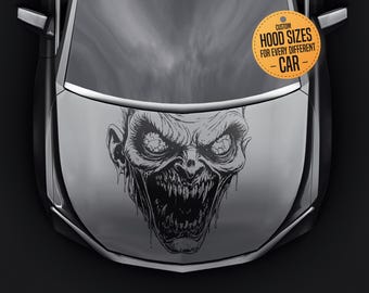 Calcomanía de capó con cara aterradora: vinilo de Halloween para envolver el coche, decoración de vehículo con cara espeluznante