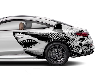 White Shark Car Body Decal - Large Megalodon Bumper Wrap - Ocean Monster Livery