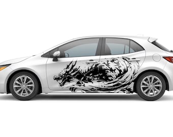Dragon Car Decal, Artistic Splatter Side Sticker, Japanese Mythical Serpent Livery, Racing Body Art