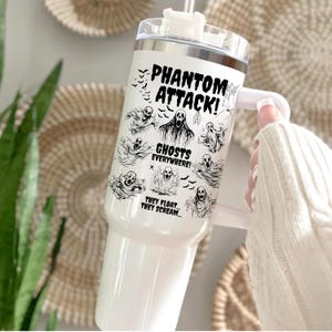 Ghost Halloween Tumbler 40 oz, Scary Horror Cup, Phantom Stanley Dupe, Spooky Iced Coffee Cup with Straw, Haunted Drinkware Gift