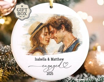 Custom Engagement Ornament, Engagement Gift with Names and Date, Engagement Photo Gift,