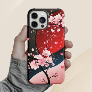 Sakura Heart Phone Case, Japanese Aesthetic iPhone Case, Romantic Cherry Blossom Samsung Cover, Gift for Her, Cute Girly Spring Phone Case