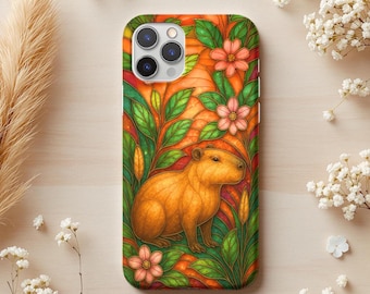 Capybara Phone Case, Cute Animal Case iPhone Samsung, Jungle Aesthetic Cover, Stained Glass Nature Phone Case, Animal Lover Gift