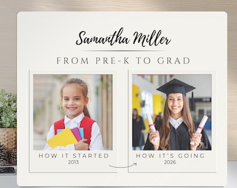 Then and Now Graduation Photo Plaque, Personalized Class of 2026 Photo Board, Custom Graduation Gift