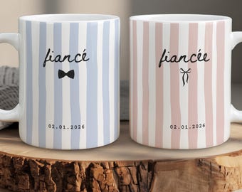 Personalized Fiancé Fiancée Mug, Engagement Gift, Gift for Fiancée, Bride and Groom Mug, Custom Wedding Date Cup, Newly Engaged Gift