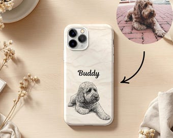 Custom Pet Portrait Phone Case, Personalized Dog Cat Sketch Case, Line Art Animal Phone Cover, Gift for Pet Owner, Pet Lover Case