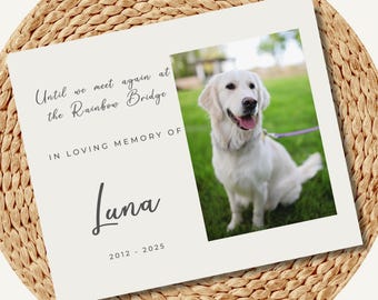 Pet Memorial Photo Board, Personalized Dog or Cat Memorial Photo Gift, Rainbow Bridge Pet Loss Keepsake