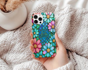 Libra Zodiac Phone Case, Floral Phone Case for iPhone Samsung, Horoscope Case, Astrology Gift, Aesthetic Zodiac Art Cover for Her