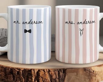 Mr and Mrs Mug Set, Engagement Gift, Wedding Gift for Couple, Bridal Shower Gift, Husband and Wife Mugs, Newly Engaged Gift