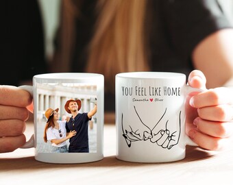 Custom Photo Mug, You Feel Like Home Photo Mug, Personalized Photo Coffee Cup, Couple Gift, Romantic Keepsake