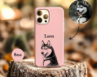 Custom Pet Portrait Phone Case, Personalized Dog Cat Phone Cover with Name, Pet Memorial Gift, Pet Lover Gift, iPhone Samsung Case