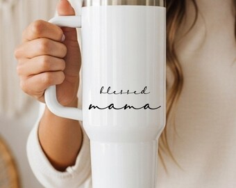 Blessed Mama 40oz Tumbler Blessed Mama Tumbler with Handle Gift for Mom Christian Mama Gift Mother’s Day Gift
