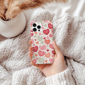 Pastel Phone Case, Candy Hearts Phone Case, Love Heart Pattern Cover, Cute Pink Romantic Case Gift for her, Valentine’s Day Phone Case