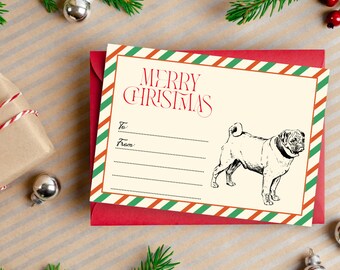 Dog Christmas Card, Pug, Christmas Printable Card, Editable Template, Gift Idea, Pug Gifts, Canva Template, Christmas Gift Idea