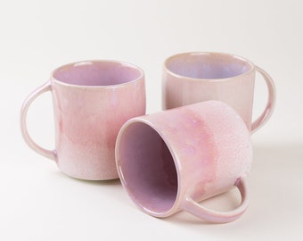 Keramik Tasse pink 3er-Set Teetasse Coffee Mug handgemacht glänzende Glasur