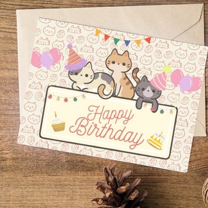 3 cat birthday card for digital download.