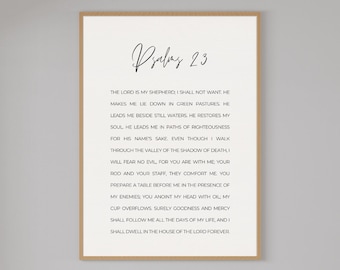 Print met schrifttekst Psalm 23: moderne christelijke muurkunst (digitale download)